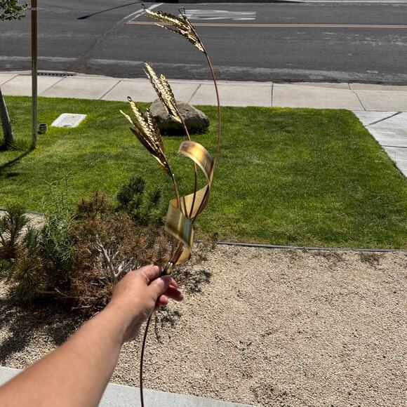 vintage home interior Mid-Century Modern metal wheat stalk wall art brass copper - Picture 5 of 13